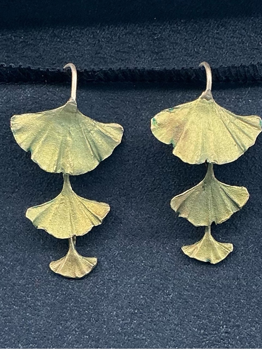 Michael Michaud Delicate Light Gold-Washed Bronze Ginko Leaf Dangle Earrings